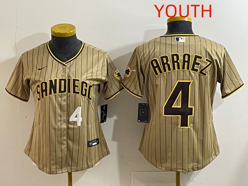 Youth San Diego Padres #4 Arraez Brown Stripe Game 2025 Nike MLB Jersey style 7->youth mlb jersey->Youth Jersey